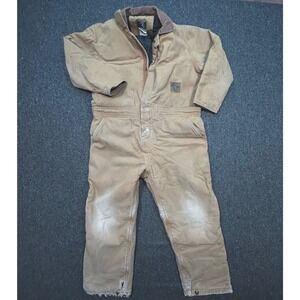 Berne Apparel Insulated Duck Canvas Coveralls Sz M Youth Tan Distressed Rugged
